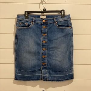 LOFT Outlet Button Front Raw Edge Hem Denim Skirt